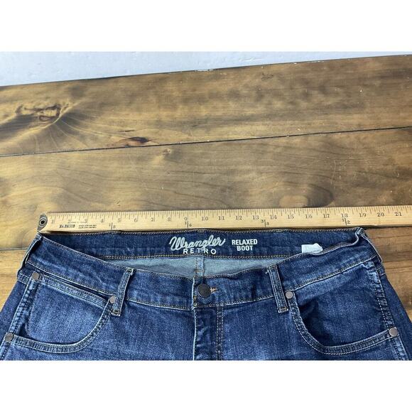 Wrangler Retro Mens Size 38x34 Relaxed Boot Dark Wash Denim Jeans - Picture 7 of 9